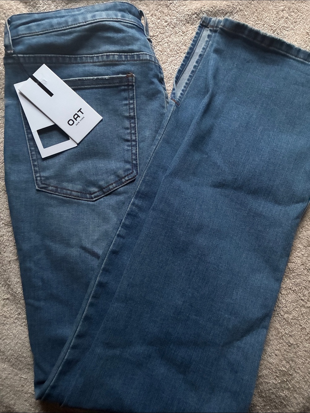 Oat New York 30 High-Rise Women's Straight Jeans in Medium Blue